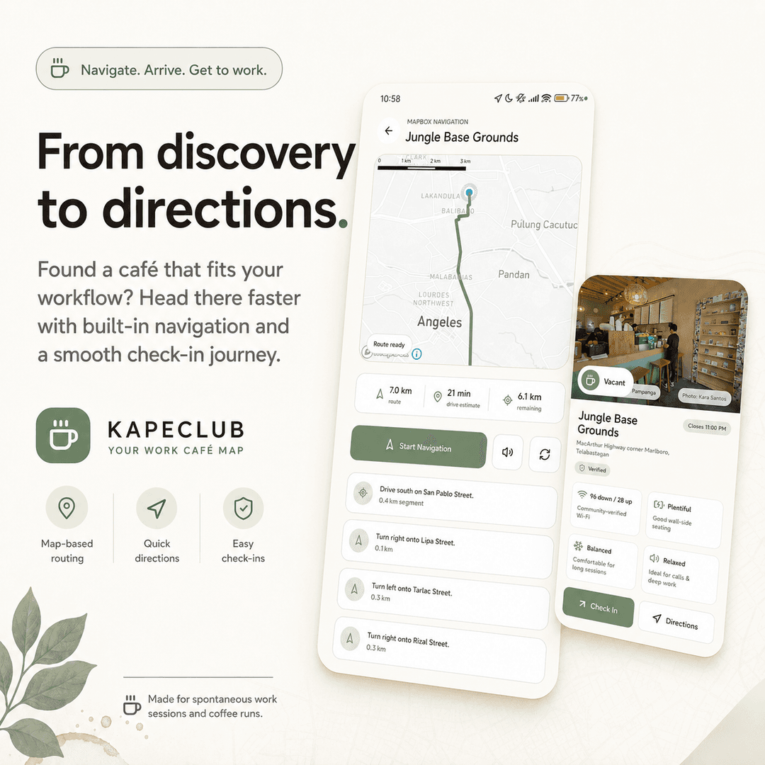 KapeClub navigation and directions to Jungle Base Grounds café